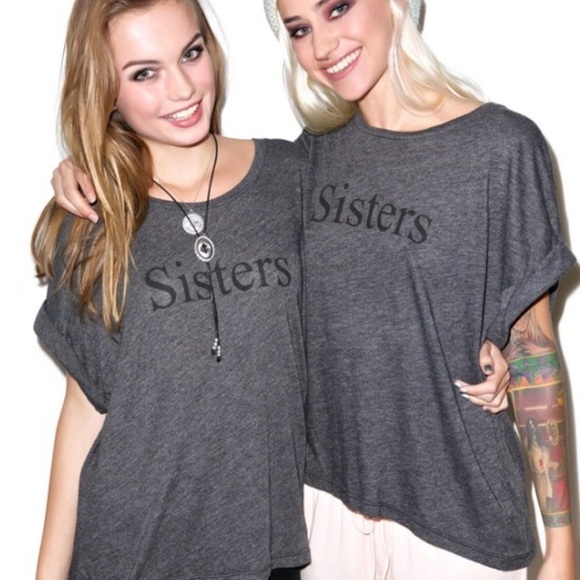 Wildfox Sisters Gray Boxy Oversized T-shirt - Picture 1 of 13